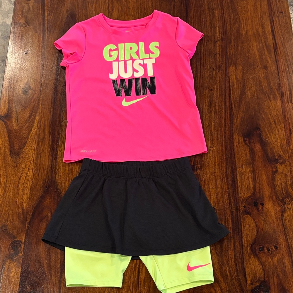 Nike Pink and Black “Girls Just Win” Dri Fit Active Set for Girls